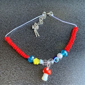 Handmade Red Mushroom Blue Evil Eye Choker